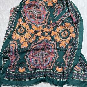 BNWT Vintage Long Rectangle Talbots Green and Orange Patterned Scarf